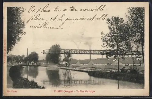 AK Thaon /Vosges, Trolley électrique et vue sur le canal