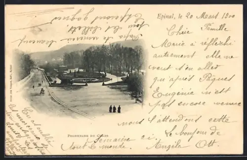 AK Épinal, Promenade du Cours en hiver avec passants et arbres dénudés