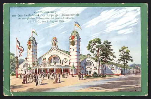 Künstler-AK Leipzig, Festabend der Leipziger Turnerschaft 1909, Universitäts-Jubiläums-Festhalle