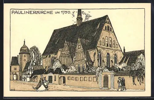 Steindruck-AK Leipzig, Paulinerkirche im 1750