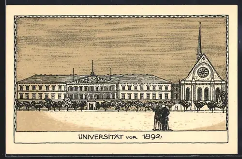Künstler-AK Leipzig, Festpostkarte zur 500 jährigen Jubiläumsfeier der Universität Leipzig 1909, Universität vor 1892