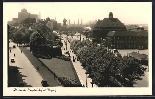 AK Dortmund, Hauptbahnhof mit Vorplatz