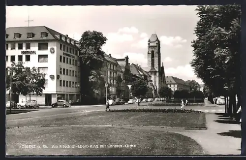 AK Koblenz a. Rh., Am Friedrich-Ebert-Ring mit Christus-Kirche