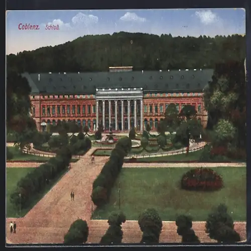 AK Coblenz, Schloss mit Gartenanlage