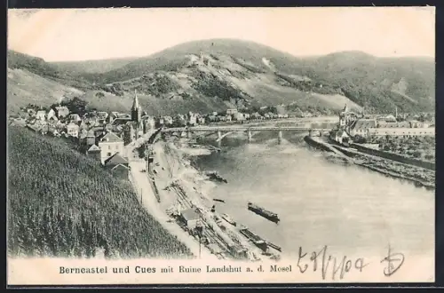 AK Berncastel a. d. Mosel, Ruine Landshut mit Moselpartie