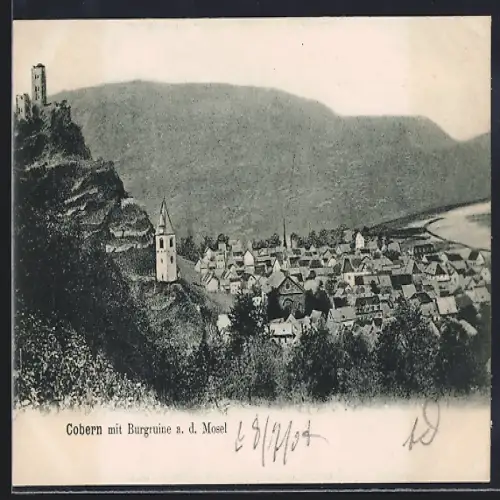 AK Cobern a. d. Mosel, Burgruine mit Blick auf den Ort