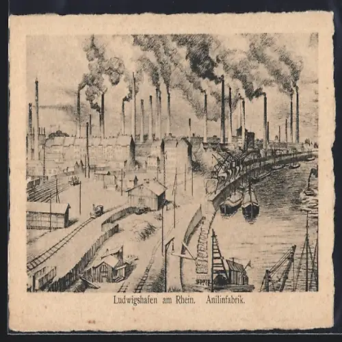 Künstler-AK Ludwigshafen am Rhein, Anilinfabrik