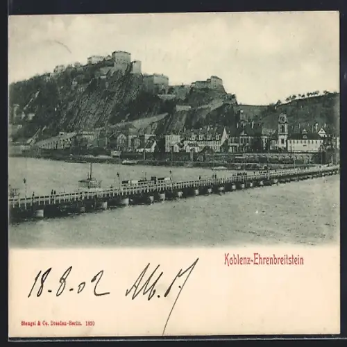 AK Koblenz-Ehrenbreitstein, Ortsansicht vom Rhein aus