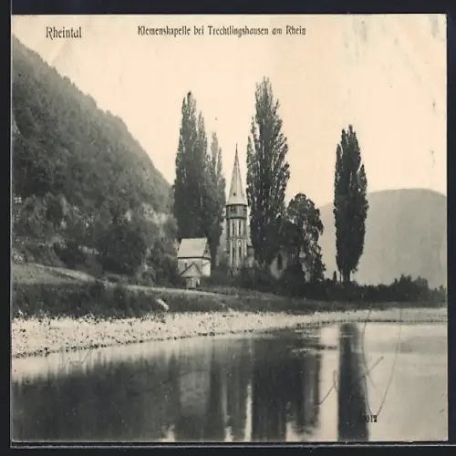 AK Trechtingshausen am Rhein, Klemenskapelle mit Flusspartie
