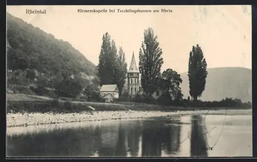 AK Trechtingshausen am Rhein, Klemenskapelle mit Flusspartie