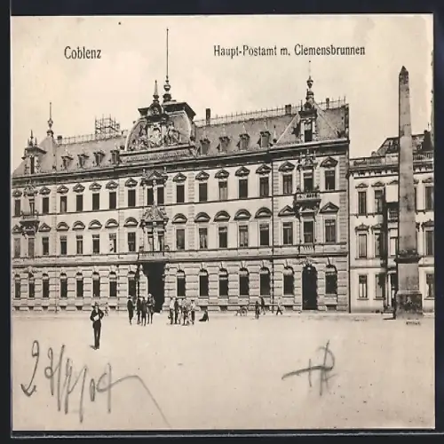 AK Coblenz, Haupt-Postamt m. Clemensbrunnen