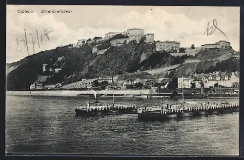 AK Coblenz, Ehrenbreitstein vom Wasser aus gesehen
