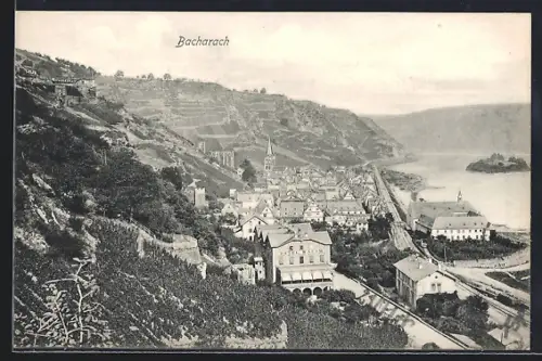 AK Bacharach, Ortsansicht mit Flusspartie