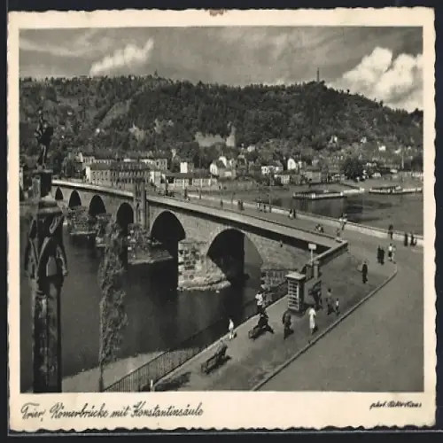 AK Trier, Römerbrücke mit Konstantinsäule