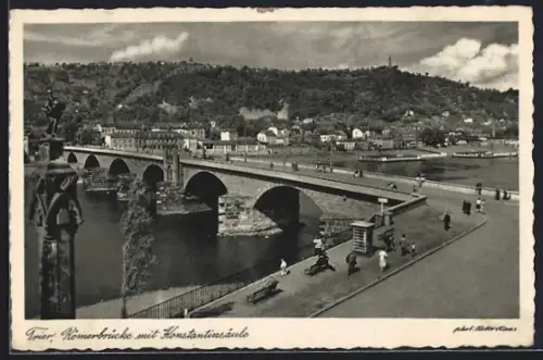 AK Trier, Römerbrücke mit Konstantinsäule