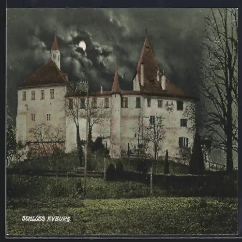 Mondschein-AK Kyburg, Schloss Kyburg im Vollmondlicht