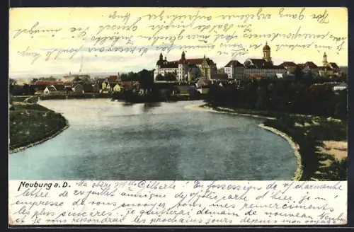 AK Neuburg a. D., Ortsansicht mit Donau
