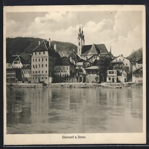 AK Obernzell a. Donau, Ortsansicht mit Kirche und Donauufer