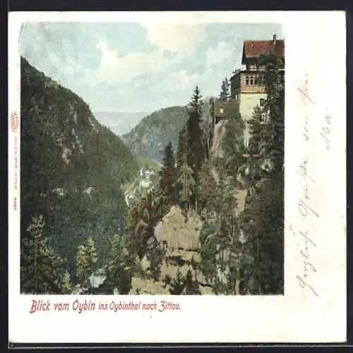 AK Oybin, Blick ins Oybintal nach Zittau