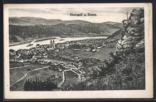 AK Obernzell a. Donau, Ortsansicht mit Kirche und Donau