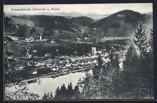 AK Obernzell a. Donau, Donaupartie mit Blick auf den Ort