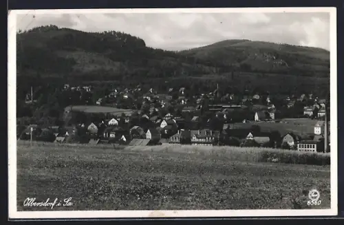 AK Olbersdorf i. Sa., Blick auf den Ort und das Zittauer Gebirge