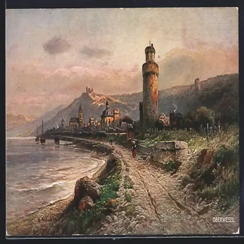 Künstler-AK Oberwesel, Ruine Schönburg