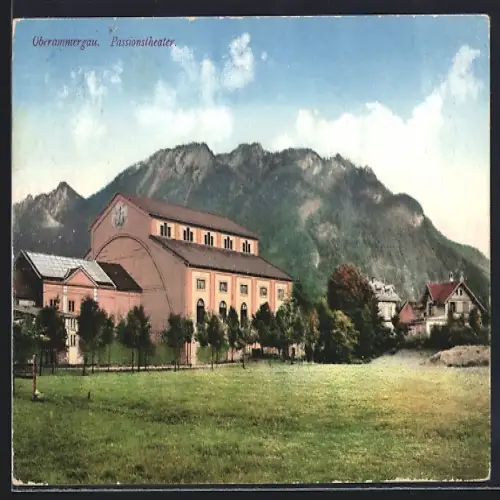 AK Oberammergau, Passionstheater mit Bergpanorama