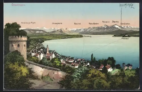 AK Überlingen / Bodensee, Seeblick mit Bergpanorama