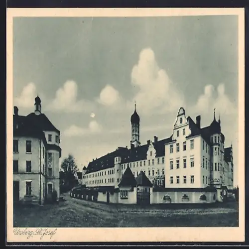AK Würzburg, St. Josef mit Strassenpartie