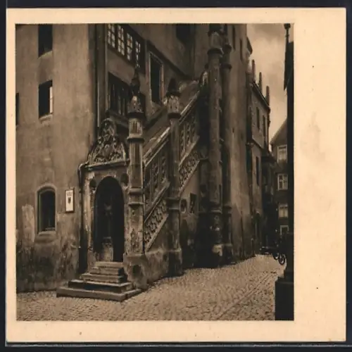 AK Nördlingen, Blick auf die Rathaustreppe