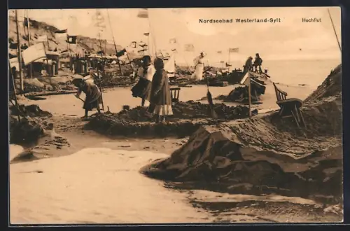 AK Westerland /Sylt, Strand bei Hochflut