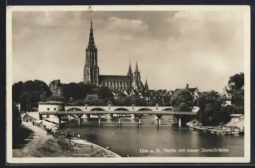 AK Ulm a. D., Partie mit neuer Donaubrücke