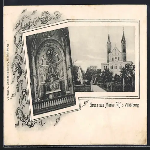 AK Vilsbiburg, Maria-Hilf Aussenansicht und Innenansicht Altar