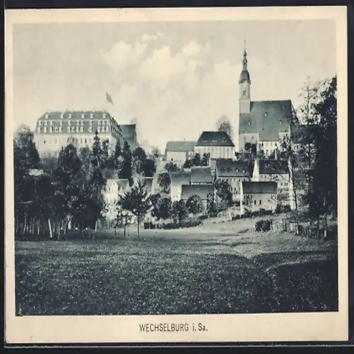 AK Wechselburg i. Sa., Ortsansicht mit Kirche