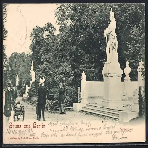 AK Berlin-Tiergarten, Siegesallee mit Denkmal