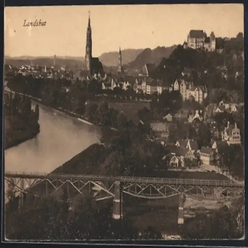 AK Landshut / Isar, Ortsansicht mit Brücke