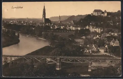AK Landshut / Isar, Ortsansicht mit Brücke