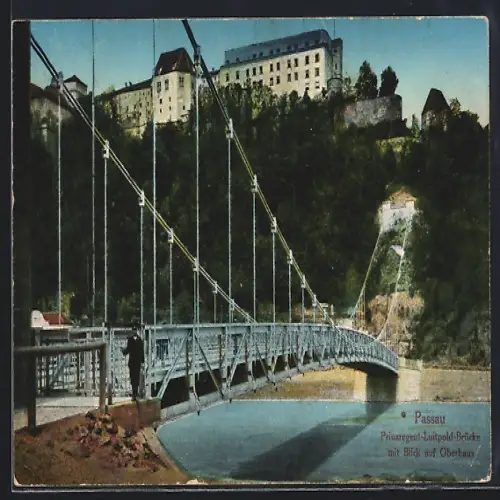 AK Passau, Prinzregent-Luitpold-Brücke mit Blick auf Oberhaus
