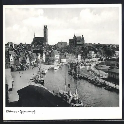 AK Wismar, Gesamtansicht, Dampfer
