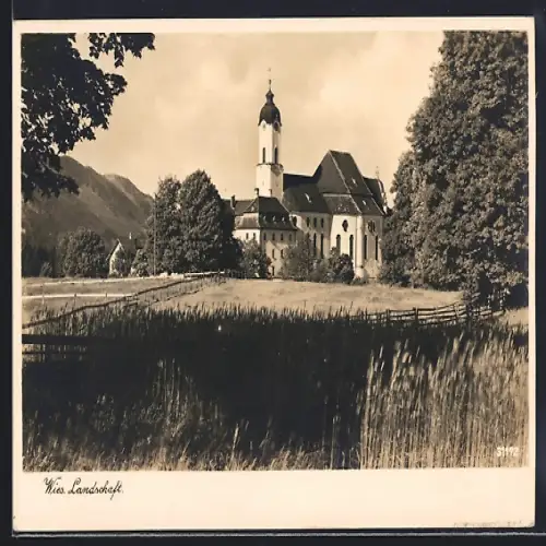 AK Wies / Steingaden, Ortsansicht mit Wallfahrtskirche
