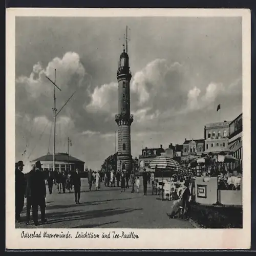 AK Warnemünde, Leuchtturm und Tee-Pavillon