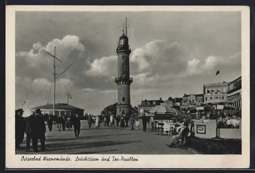 AK Warnemünde, Leuchtturm und Tee-Pavillon