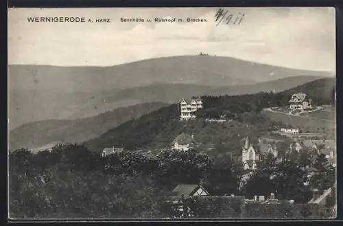 AK Wernigerode, Sennhütte und Ratskopf mit Brocken