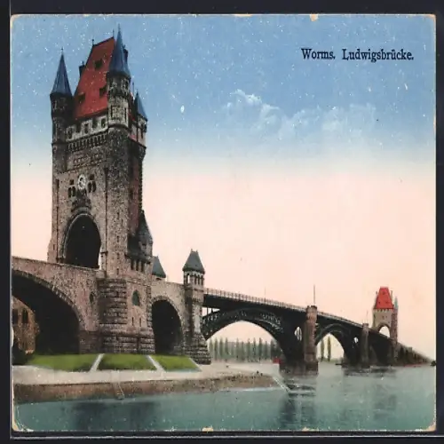 AK Worms, Flusspartie mit Ludwigsbrücke