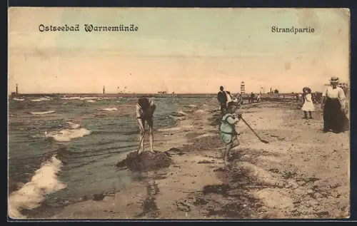AK Warnemünde, Strandpartie mit Badegästen