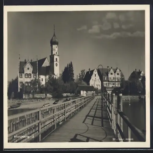 AK Wasserburg / Bodensee, Ortspartie mit Brücke