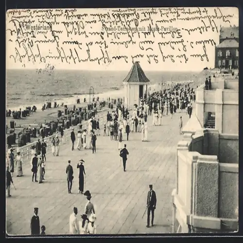 AK Westerland, Strand-Terrassen mit Musik-Pavillon