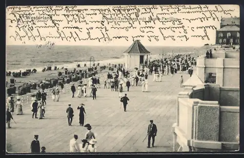 AK Westerland, Strand-Terrassen mit Musik-Pavillon