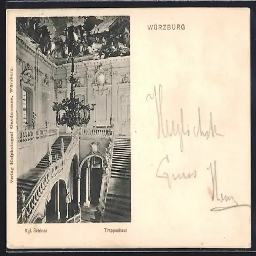 AK Würzburg, Treppenhaus im königlichen Schloss